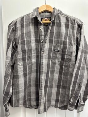 Harley Davidson  Men’s Gray Striped Button-Down Flannel